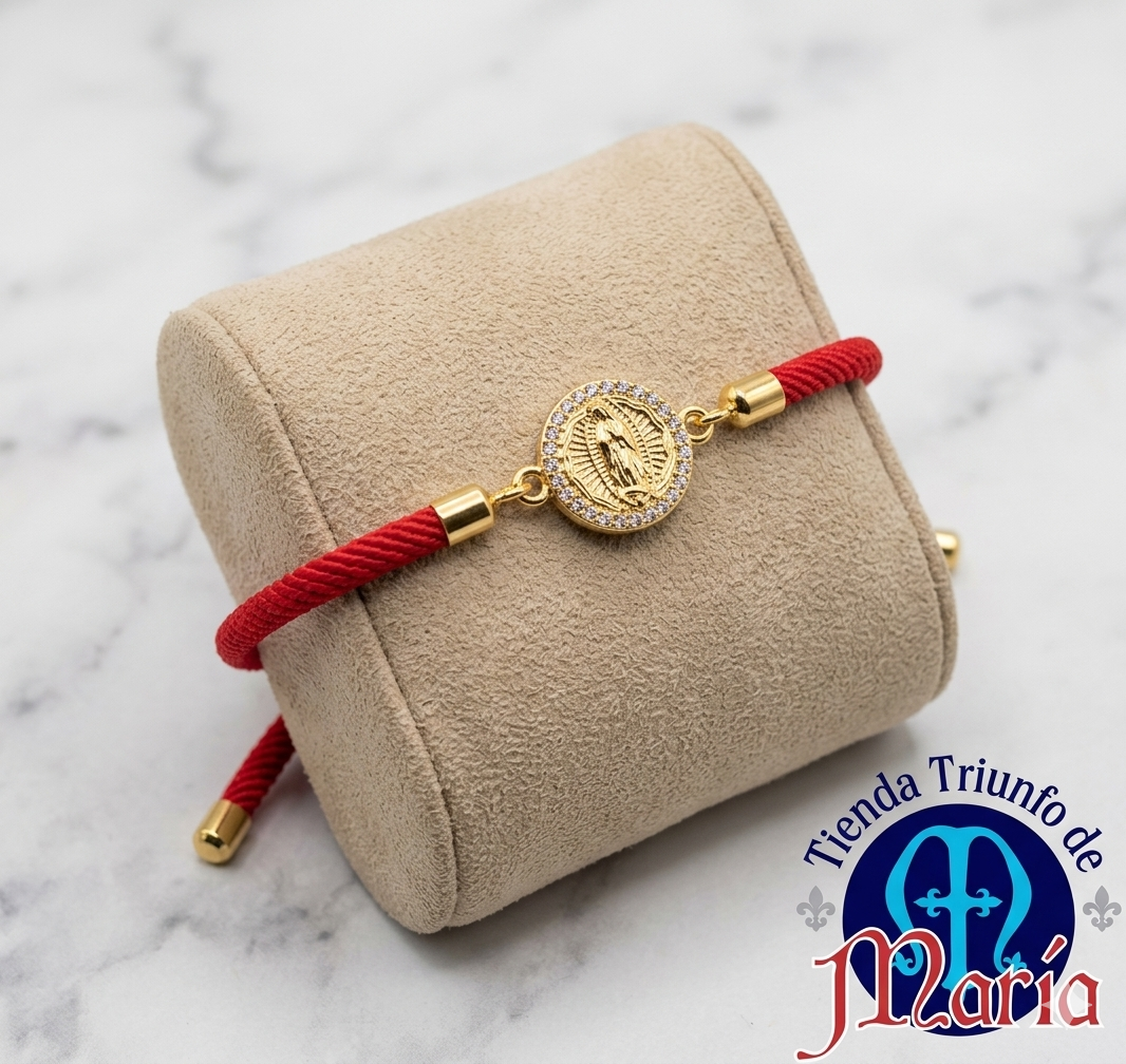 Pulsera Poliéster Rojo Intenso Virgen de Guadalupe