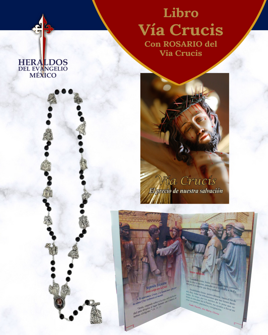 Kit  Libro y Rosario Via Crucis.