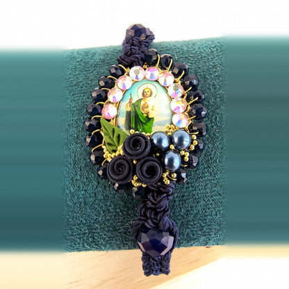 Pulsera Tejida Medalla San Judas Tadeo Decorada