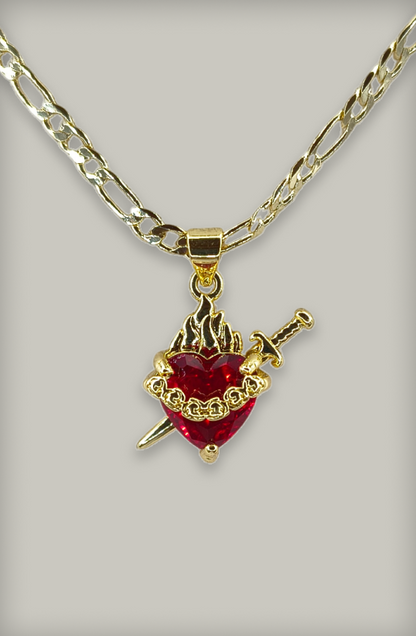 Dije Corazón Inmaculado Corazón María en cristal color rojo.