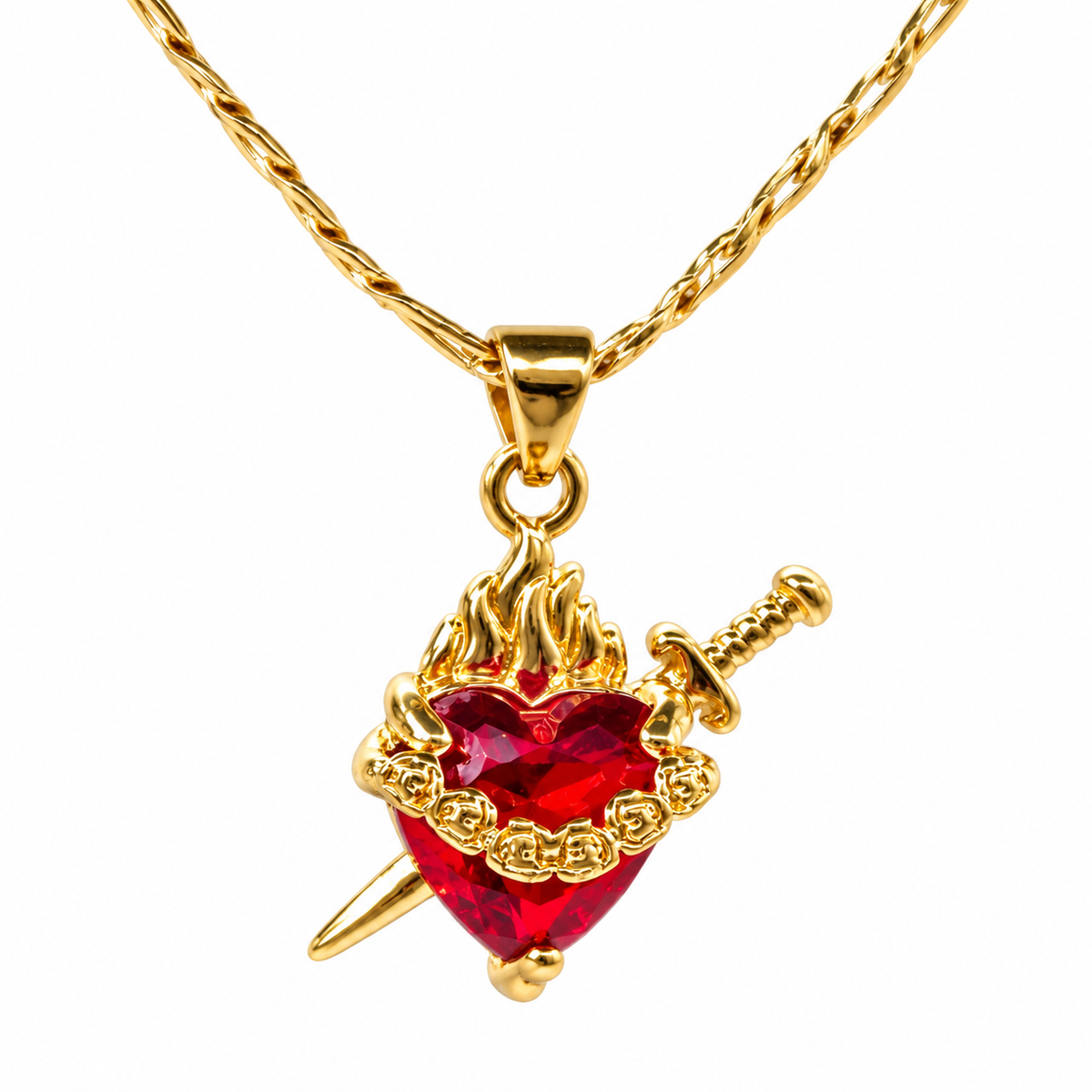 Dije Corazón Inmaculado Corazón María en cristal color rojo.