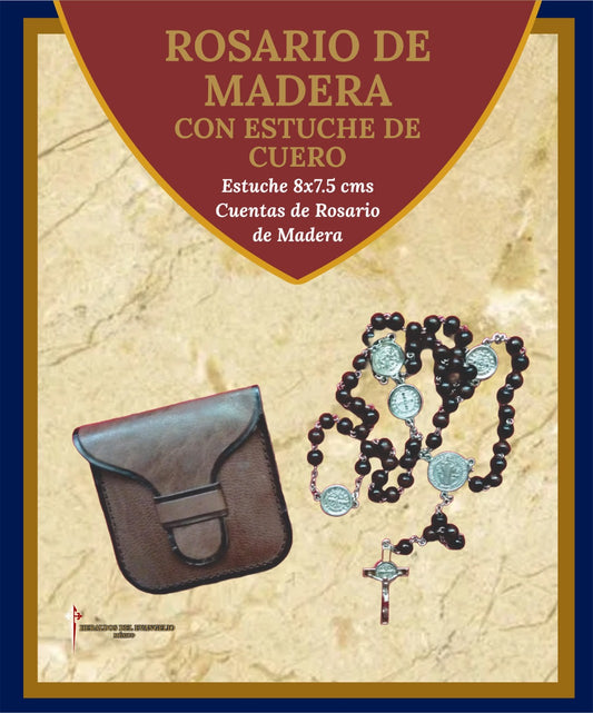 Rosario de Madera con estuche de cuero