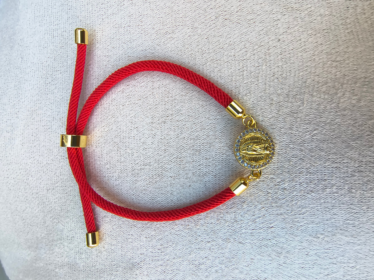 Pulsera Poliéster Rojo Intenso Virgen de Guadalupe