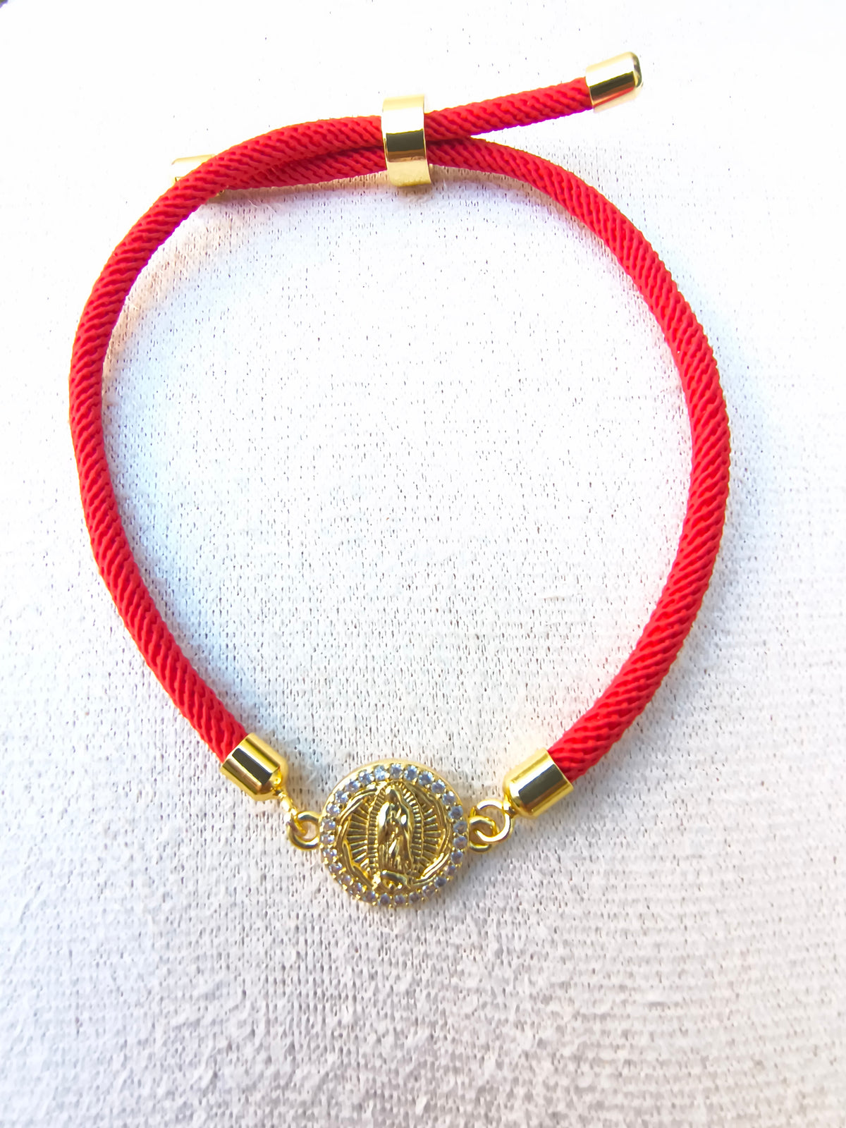 Pulsera Poliéster Rojo Intenso Virgen de Guadalupe