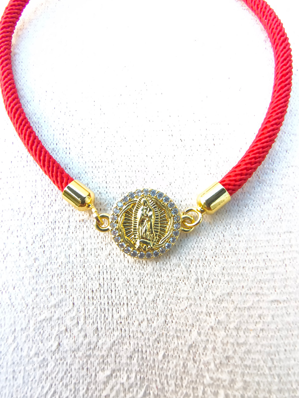 Pulsera Poliéster Rojo Intenso Virgen de Guadalupe