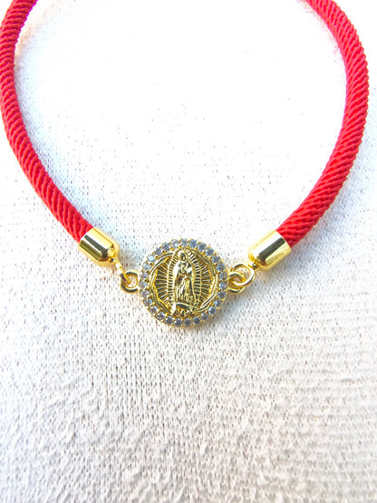 Pulsera Poliéster Rojo Intenso Virgen de Guadalupe