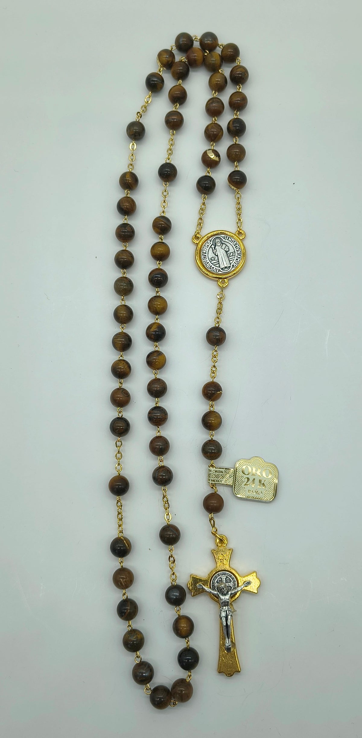Rosario Ojo de Tigre Baño de Oro #8 San Benito