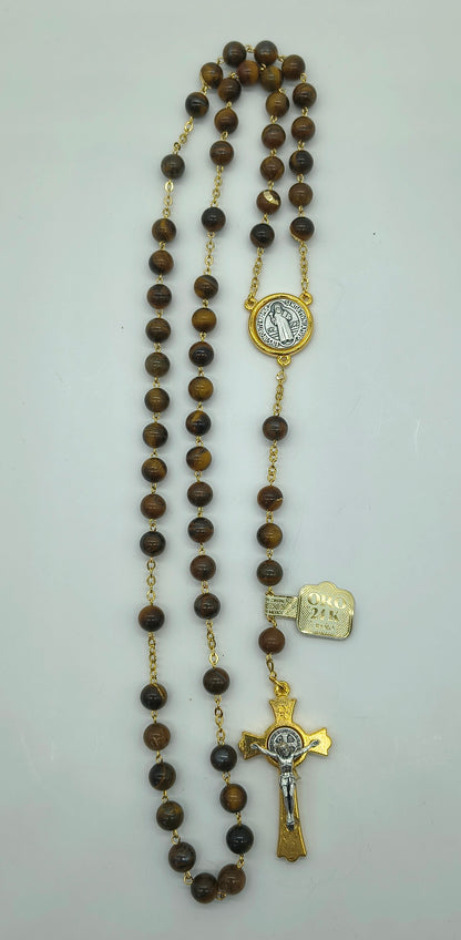 Rosario Ojo de Tigre Baño de Oro #8 San Benito