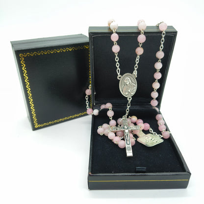 Rosario Jade #6 Rosado Baño de Plata Virgen de Guadalupe