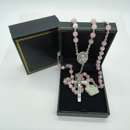 Rosario Jade #6 Rosado Baño de Plata Virgen de Guadalupe