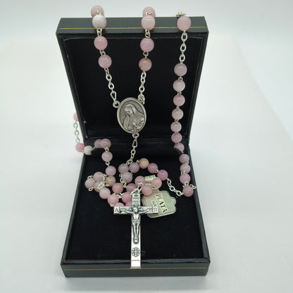 Rosario Jade #6 Rosado Baño de Plata Virgen de Guadalupe