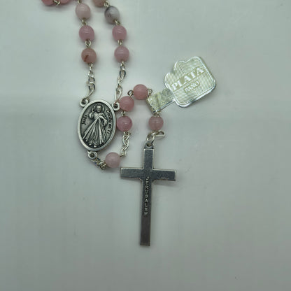 Rosario Jade #6 Rosado Baño de Plata Virgen de Guadalupe