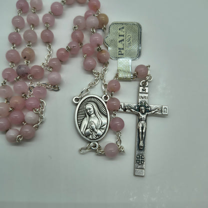 Rosario Jade #6 Rosado Baño de Plata Virgen de Guadalupe