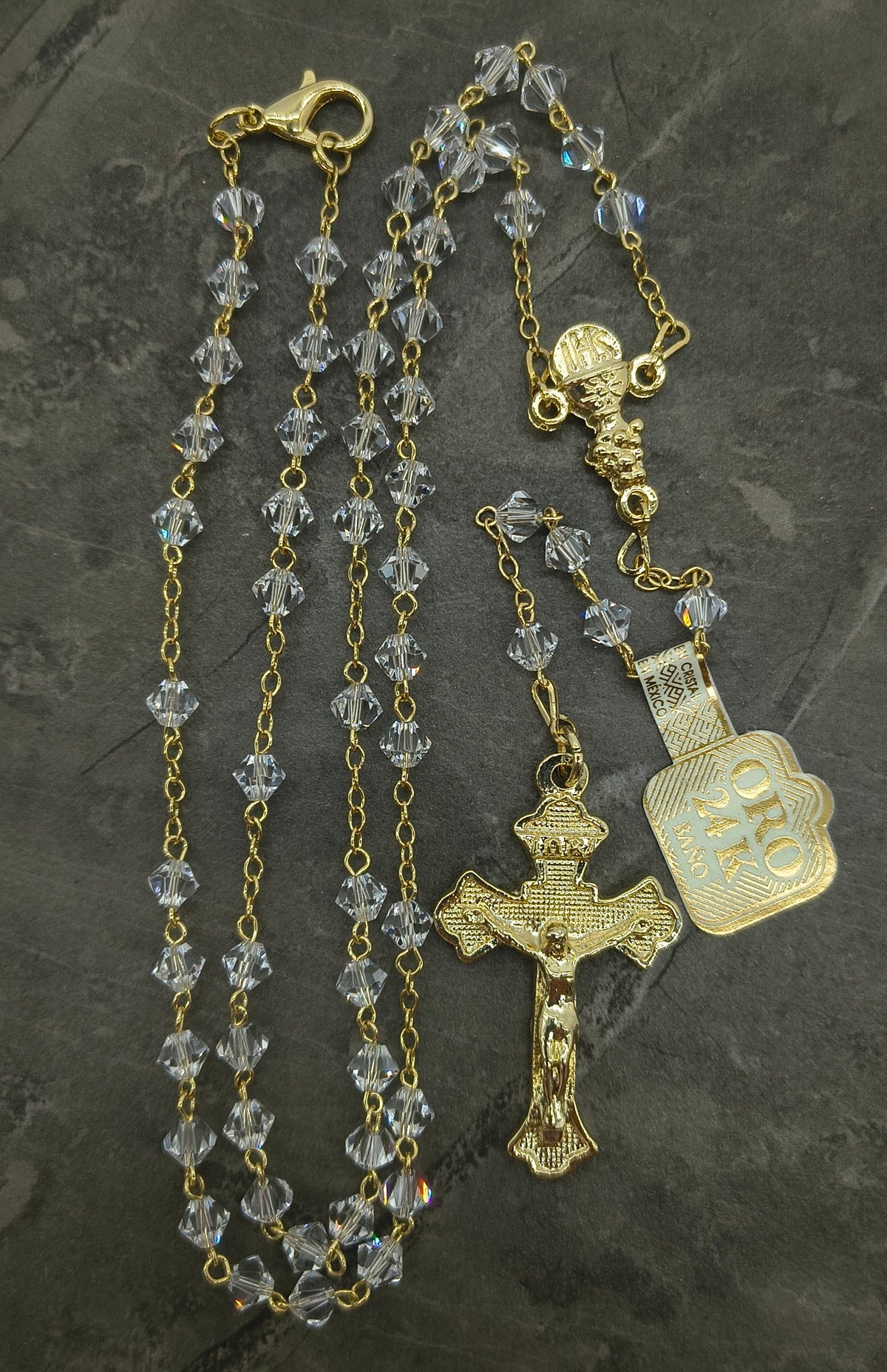 Collar Rosario Cristal Cortado Baño de Oro #5