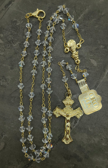 Collar Rosario Cristal Cortado Baño de Oro #5