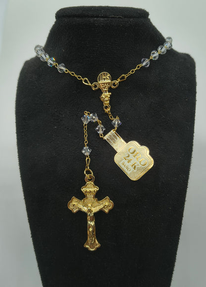 Collar Rosario Cristal Cortado Baño de Oro #5