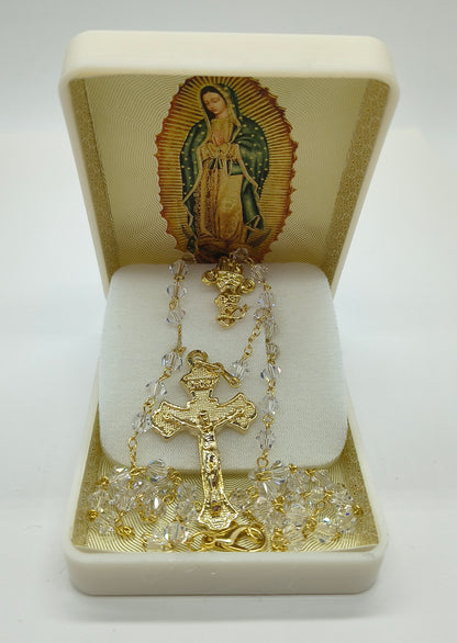 Collar Rosario Cristal Cortado Baño de Oro #5