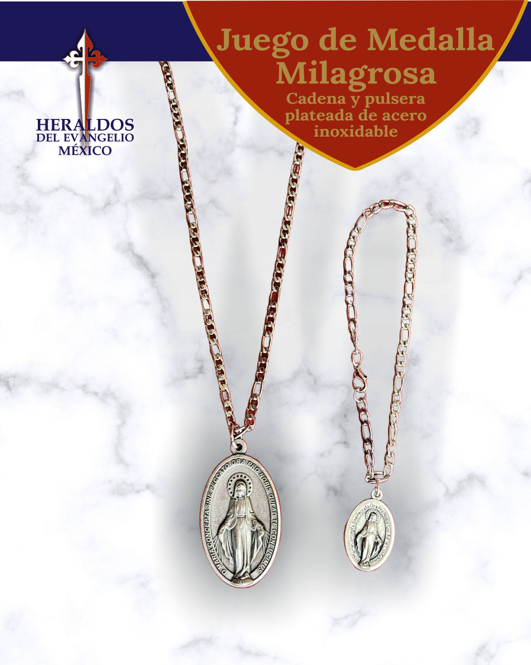 Steel chain and bracelet with Miraculous Medal medal