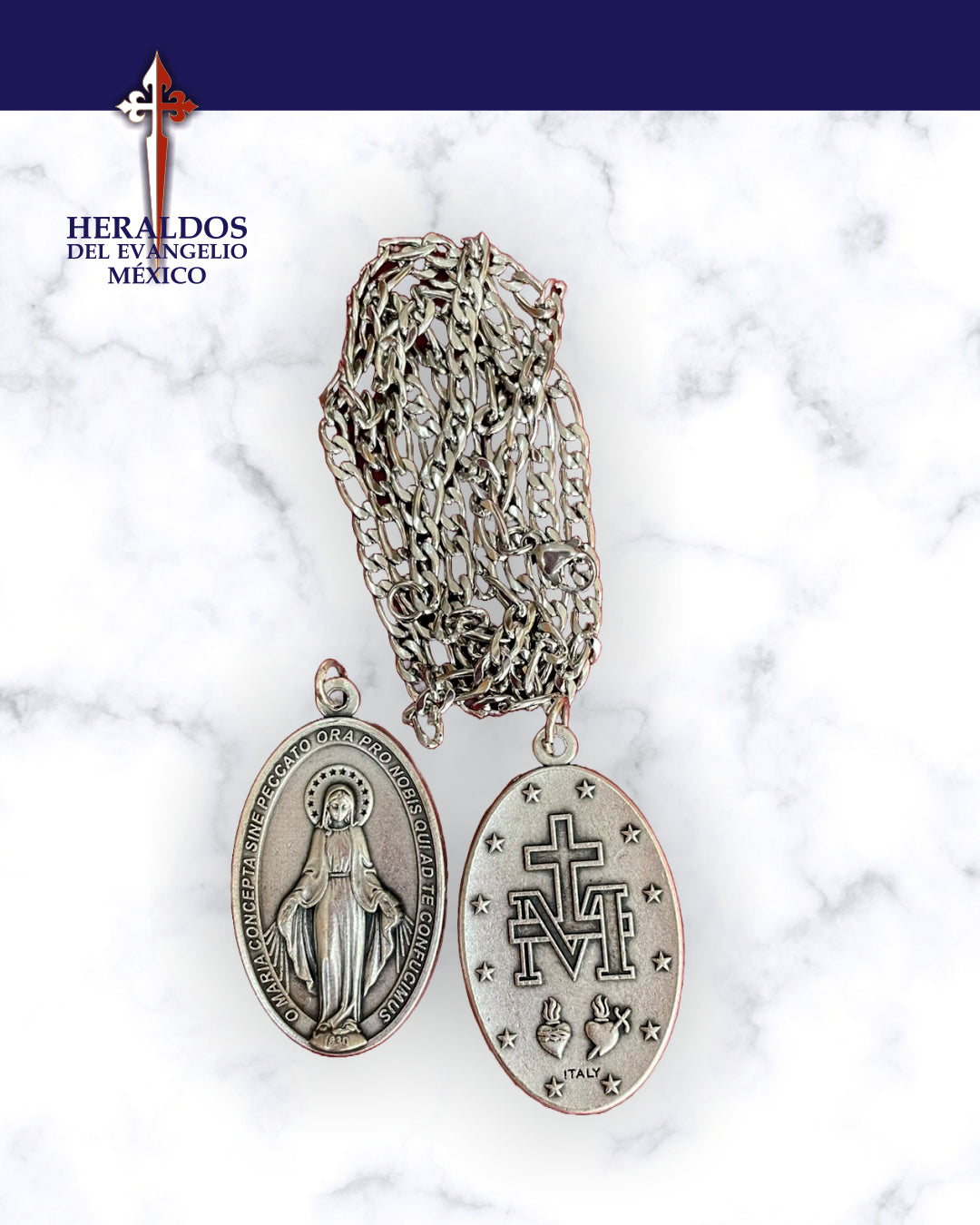 Steel chain with miraculous medal.