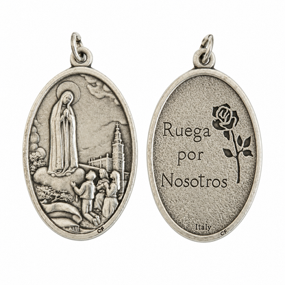 Medalla italiana Virgen de Fátima con pastorcitos.