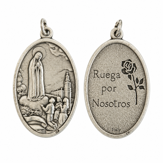 Medalla italiana Virgen de Fátima con pastorcitos.