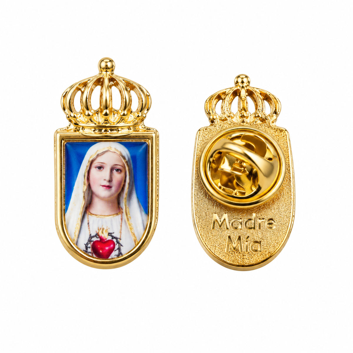 Pin Virgen de Fátima con corona realzada.