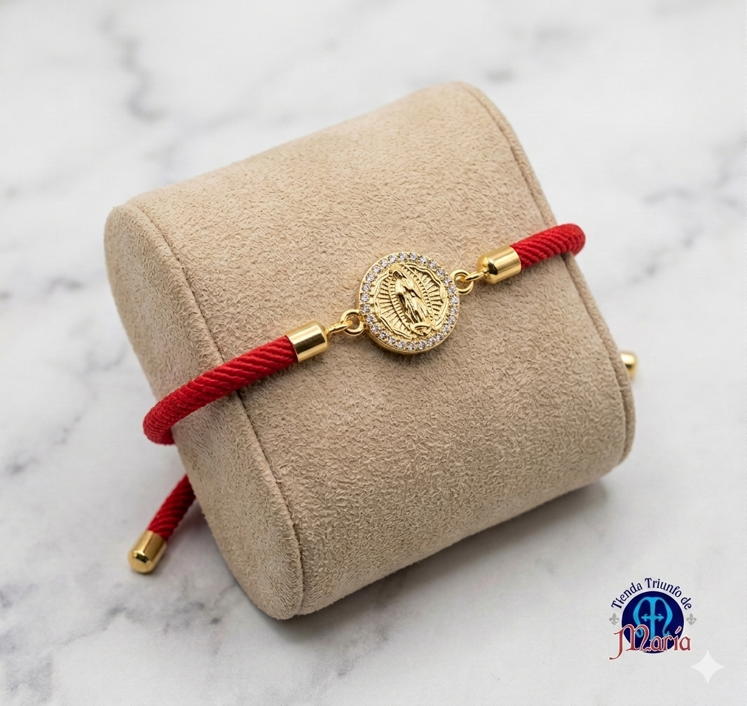 Pulsera Poliéster Rojo Intenso Virgen de Guadalupe